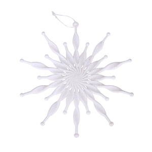 3D white snowflake hanging ornament with silver glitter for Christmas tree decoration
