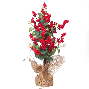 Plante de houx artificiel avec baies rouges et base en toile pour décoration de table