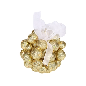 Bola de Navidad dorada con purpurina y lazo de malla blanca para adorno navideño