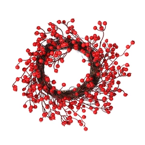 30cm Christmas red berry wreath with natural vine base for holiday door decoration