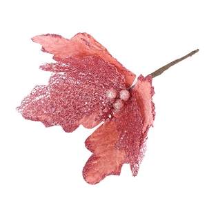 Glittering pink poinsettia ornament for Christmas tree decoration with golden powder