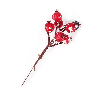 Branche de baies rouges artificielles givrées de neige pour décoration de Noël maison