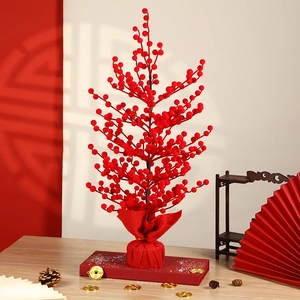 Festive Chinese New Year red berry tree ornament with red gift bag base for home decor