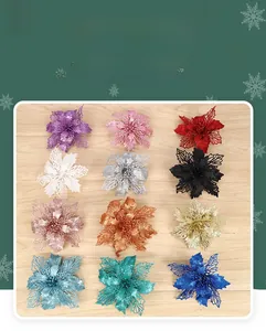 Detailed grid showing 12 colors of hollowed-out glitter poinsettia flowers for Christmas trees