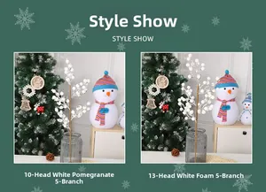 Detail of 10-head white pomegranate and 13-head foam berry stems for Christmas decor