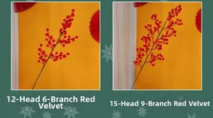 Detail comparison of 12-head and 15-head red festive faux berries in plush material