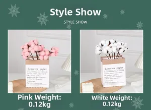 Close-up of artificial cotton flower stems in pink and white for home decor