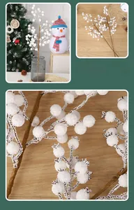 Macro shot of white frosted artificial berries with brown adjustable stems for Christmas