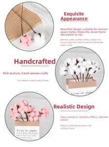 Detail of handmade artificial cotton stems in pink and white for home floral decoration