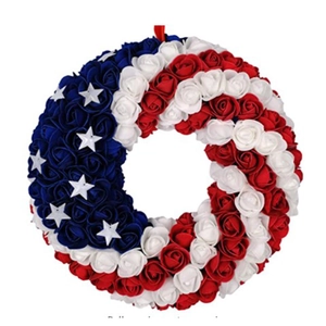 Couronne de fleurs artificielles bleu blanc rouge avec étoiles du 4 Juillet