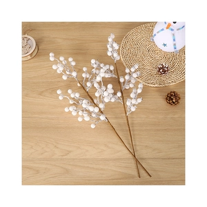 Artificial white berry branch with snowy texture and silver glitter for Christmas decor