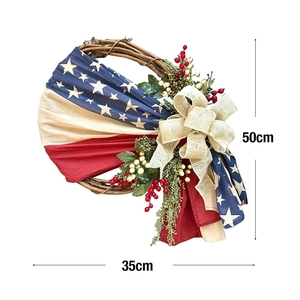 50cm USA Independence Day wreath with patriotic stars, stripes ribbon and berries