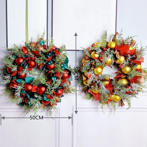 Nordic Style Christmas Wreath With Artificial Pine Needles Ribbon Balls Front Door Hanging Ornament Holiday Party Decoration