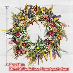 Artificial Texas wildflowers wreath 22 inch for autumn festive door and wall decor