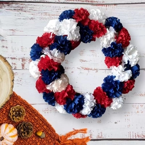 Patriotic Independence Day Wreath Red White Blue Artificial Hydrangea Wreath Door Wall Hanging American National Day Decor