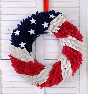 Patriotic US Independence Day Wreath Red White Blue Stars Stripes Foam Handmade Door Wall Hanging Holiday Decor