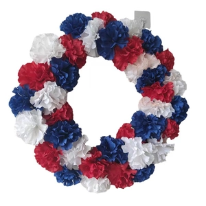 Patriotic USA Independence Day wreath with red white and blue artificial hydrangeas
