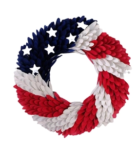 Patriotic red white and blue American flag wreath for front door wall decor