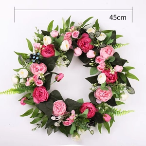45cm artificial peony wreath with pink and white flowers for front door decoration