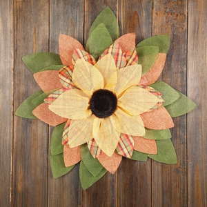 Handmade Artificial Sunflower Burlap Wreath For Thanksgiving Autumn Harvest Door Hanging Plaid Fabric Floral Home Wall Decor