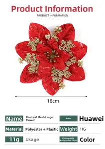 Close-up of 18cm red glitter poinsettia flower for Christmas tree and wreath decoration