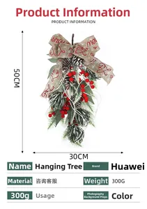 Detailed view of a Christmas teardrop swag with red berries and burlap bow dimensions