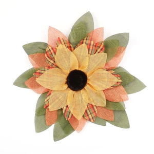 Artificial burlap sunflower decoration with yellow and plaid petals for home door decor