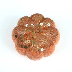 Sparkly copper pumpkin with gold sequins for Halloween and Thanksgiving home decor