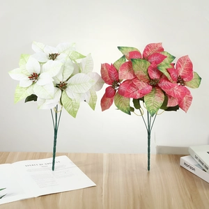 Artificial Poinsettia Stem Christmas Flower Decoration Plastic Fake Flowers Home Office Holiday Party Floral Arrangement