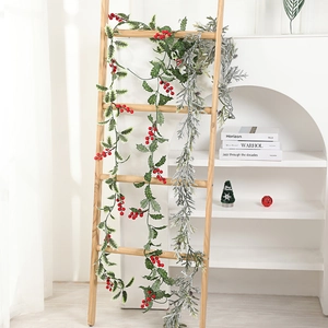 Artificial Christmas Berry Garland Green Leaf Pine Needle Rattan For Home Office Holiday Party Wall Hanging Decoration