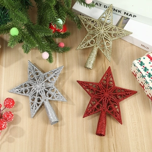 Hollow Christmas Tree Topper Star Plastic Glitter Star For Christmas Tree Decoration Festive Party Home Decor Supplies