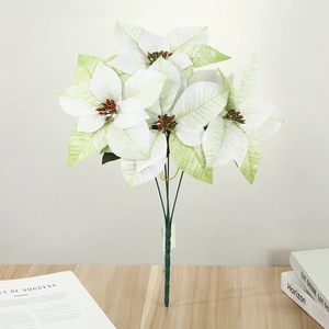 Artificial white poinsettia stem with realistic petals for Christmas home decor