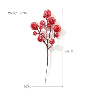 Artificial Christmas red berry branch with frosted snow coating for holiday home decor
