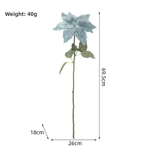 Poinsettia artificiel bleu gris avec dimensions détaillées et spécifications de poids