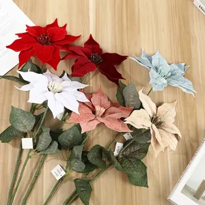Bouquet de Fleurs Artificielles Poinsettia Pétales de Velours Simulation Florale pour Décoration Maison Fête Noël