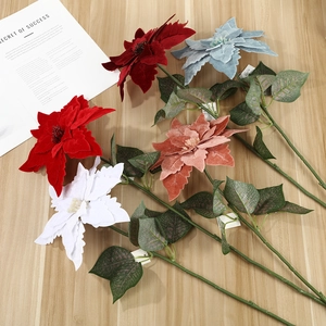 Fleurs de Poinsettia Artificielles Bouquet de Fleurs de Simulation en Velours Floqué pour Fête Maison Décoration Florale