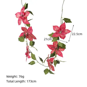 Artificial Christmas poinsettia garland 173cm long for festive holiday home decoration