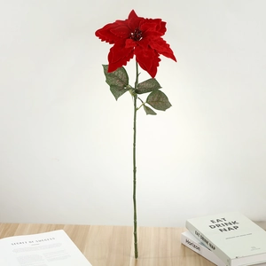Fleur de poinsettia artificielle en velours rouge pour décoration de Noël maison