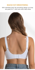 White seamless bra with deep U-shaped low back design and adjustable wide shoulder straps