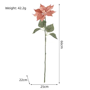 Poinsettia artificiel rose poudré avec centre pailleté doré et dimensions du produit