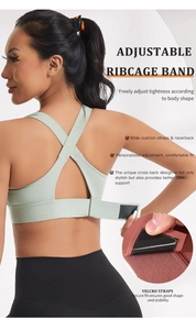 Detail showing adjustable ribcage band with velcro closure on back of yoga bra