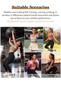 Sports bra in multiple scenes highlighting high-impact support for running and HIIT