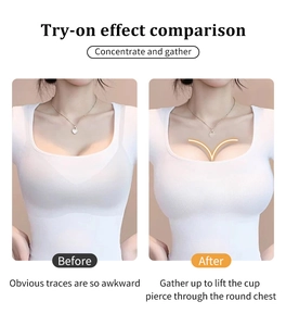 Before and after comparison of seamless V-neck push-up bra for lifting and shaping effect