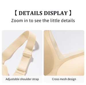 Close-up of adjustable straps and cross mesh detail on a seamless V-neck bra