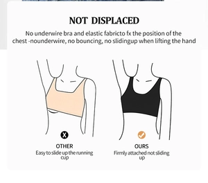 Illustration of high-elasticity sports bra showing no-slip and no-displacement fit