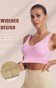 Détails du brassière de sport rose avec larges bretelles et maille sans couture