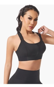 Front zipper high-impact sports bra with wide adjustable straps and ergonomic support