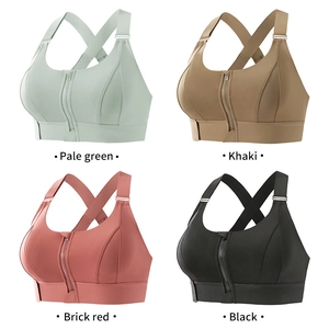 High-impact sports bra for women with front zipper in four colors for fitness and yoga