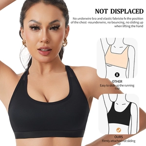 Black wireless high impact sports bra with cross back and breathable quick-dry fabric