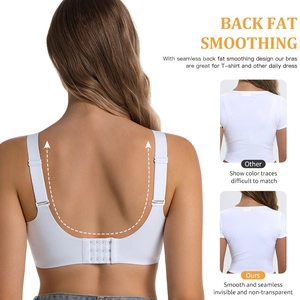 Seamless white wireless bra with wide straps and smooth U-shaped back for an invisible look